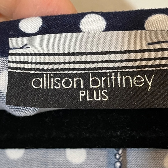 Allison Brittney Women Dress Size 3X Blue Round Neck White Polka Dot Stretch - Picture 2 of 6